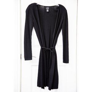 International Concepts Long-Sleeved Knee-Length Black Wrap Cardigan, size S